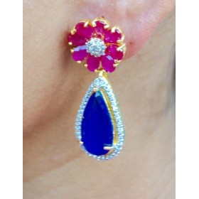 Ruby Sapphire Dangler Drop Earrings